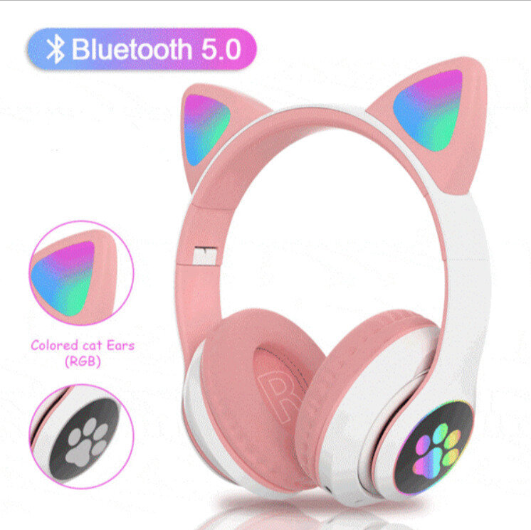 Akz-022 Stereo Ενσύρματα Over Ear Ακουστικά Αυτιά Γάτας Ροζ
