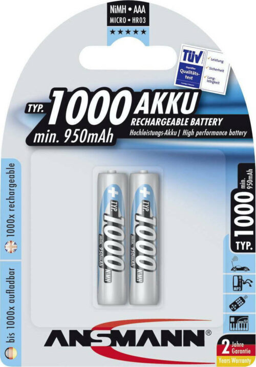 Ansmann Επαναφορτιζόμενες Μπαταρίες AAA Ni-MH 1000mAh 1.2V (2τμχ)