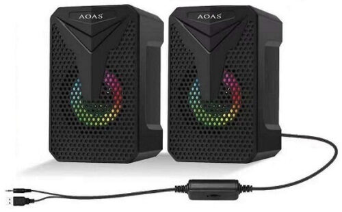 AOAS Ηχεία Υπολογιστή USB2.0 με RGB Φωτισμό 5W με βύσμα 3.5mm μαύρα