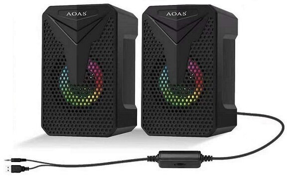 AOAS Ηχεία Υπολογιστή USB2.0 με RGB Φωτισμό 5W με βύσμα 3.5mm μαύρα