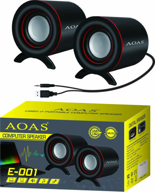 AOAS Ηχεία Υπολογιστή USB2.0 5W με βύσμα 3.5mm μαύρα