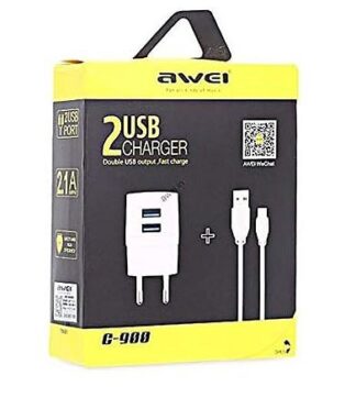 Awei 2 Usb Output Fast Charger Dc 5.0v/2.1a White Μαζι Με Καλωδιο