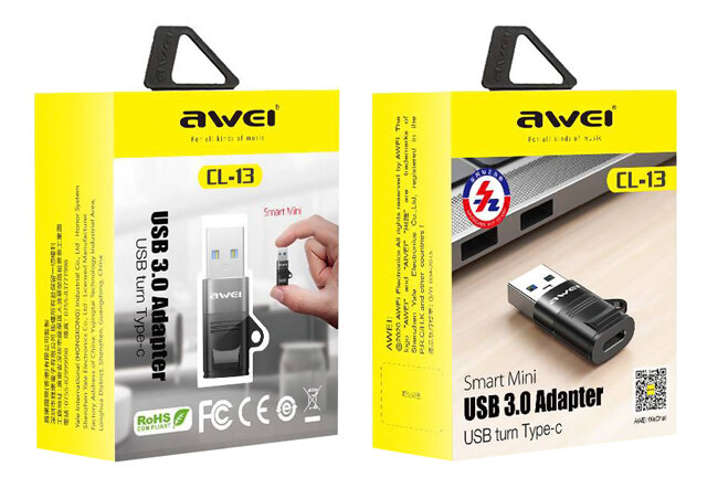 AWEI αντάπτορας USB 3.0 αρσενικό σε USB Type-C θηλυκό μαύρος