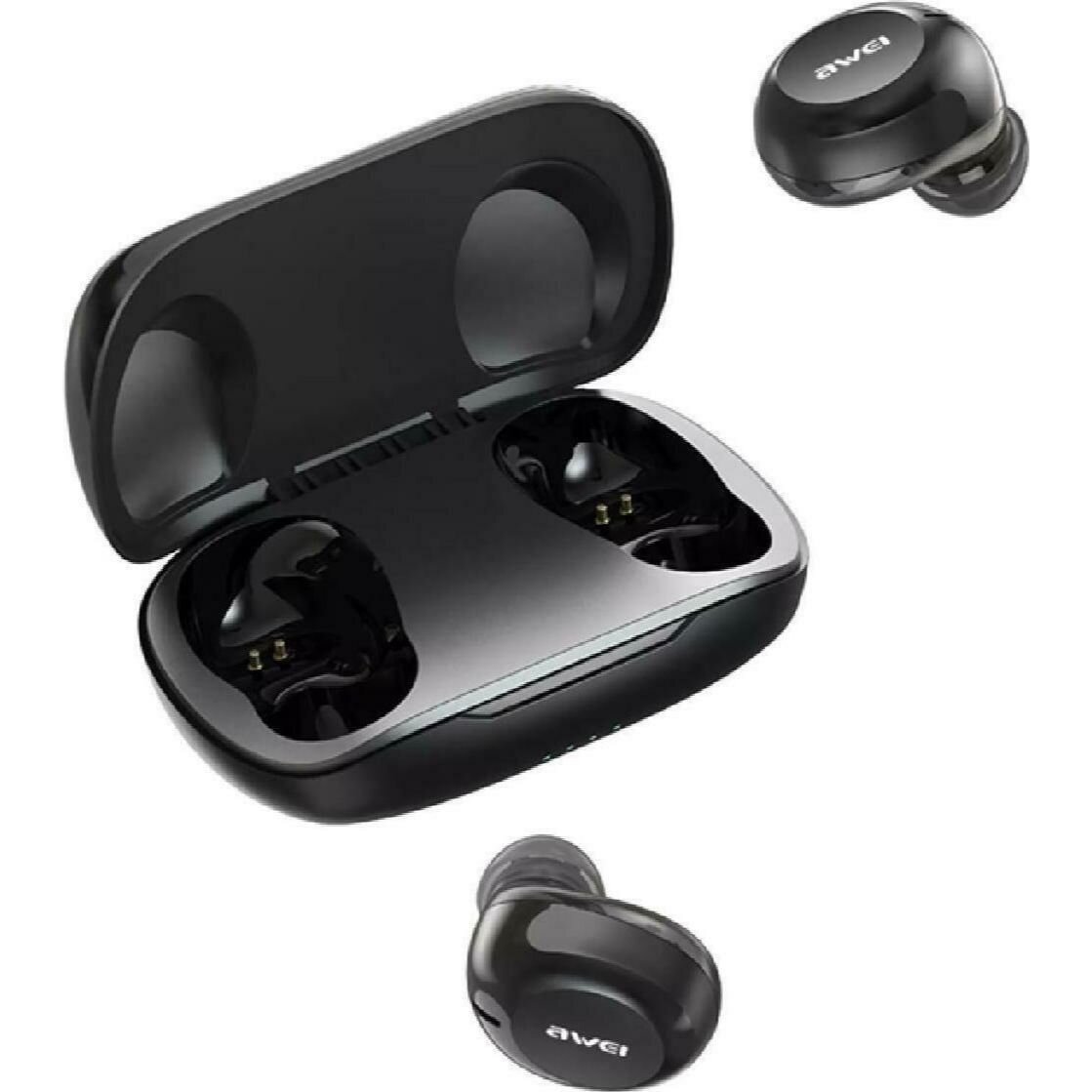 Awei Ασύρματα Αθλητικά Ακουστικά Ψείρες Bluetooth TWS Smart Touch με Θήκη Φόρτισης Μαύρο