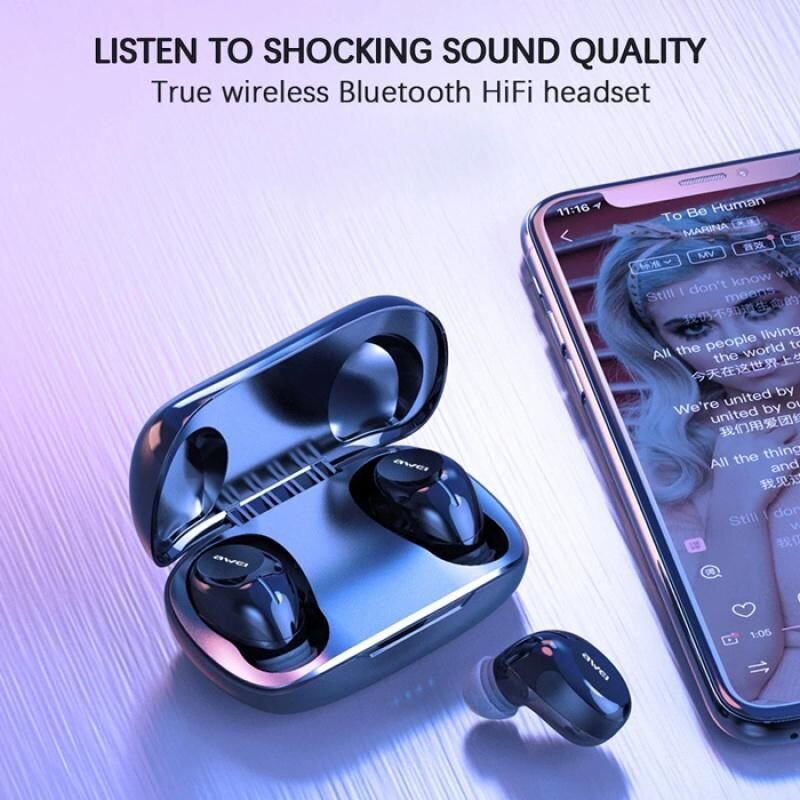 Awei Ασύρματα Αθλητικά Ακουστικά Ψείρες Bluetooth TWS Smart Touch με Θήκη Φόρτισης Μαύρο
