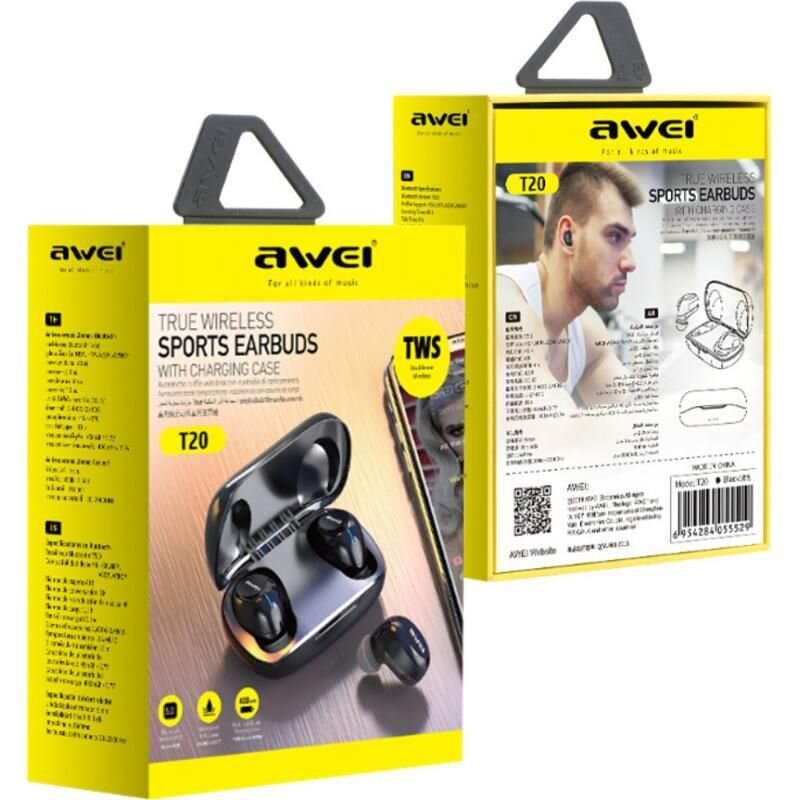 Awei Ασύρματα Αθλητικά Ακουστικά Ψείρες Bluetooth TWS Smart Touch με Θήκη Φόρτισης Μαύρο