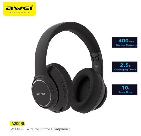 Awei Ασύρματα Bluetooth Over Ear Ακουστικά με 7 ώρες Λειτουργίας, μαύρα