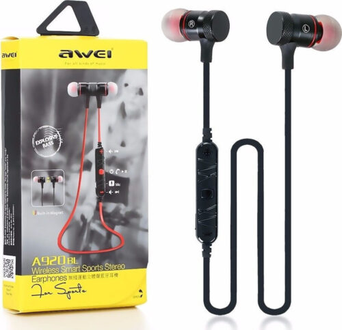 AWEI Bluetooth Headset Wireless Stereo Earphone, με μαγνήτη, Black, Red