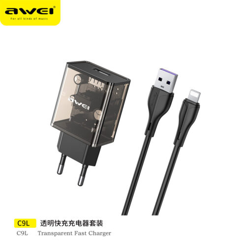 Awei Φορτιστής με Θύρα USB-A για iPhone 2.4A και 1m καλώδιο μαύρο