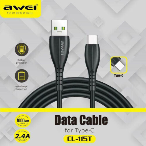Awei Kαλώδιο Type-C σε USB-A 2.4A 1m μαύρο
