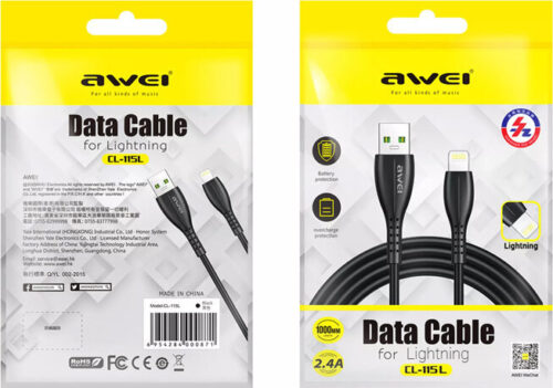 Awei Καλώδιο Usb Σε Lightning 2.4A 1m Μαύρο
