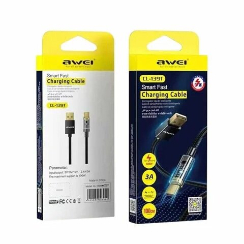 Awei Καλώδιο USB σε Type-C 100W 3A Μαύρο 1m
