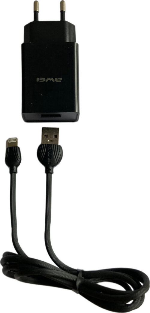 Awei Lightning Data Cable & USB Charger 2.1A Adapter Μαύρο
