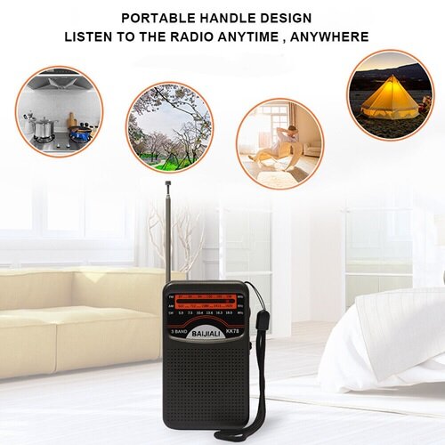 Baijiali Mini Φορητό Ψηφιακό Ραδιόφωνο SW/AM/FM LCD Σκούρο Γκρι / KK78