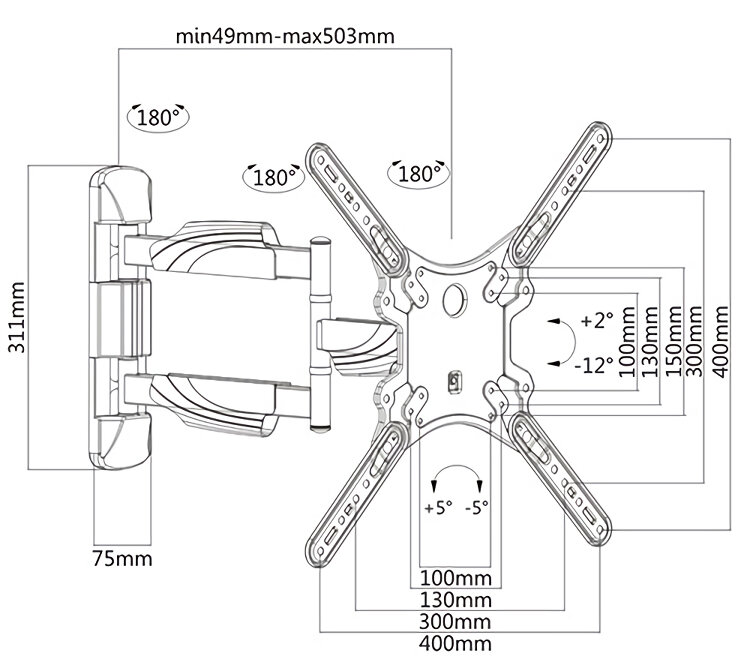 Brateck επιτοίχια βάση για οθόνη 23"-55" 35kg