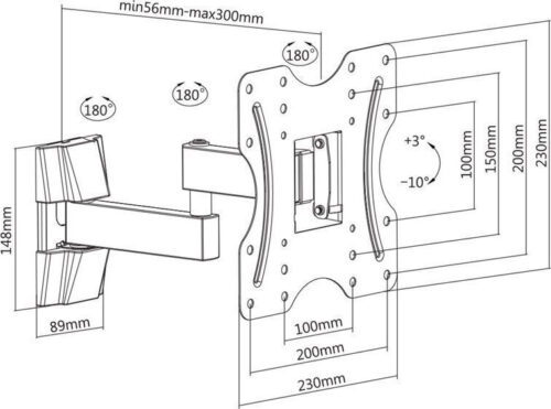Brateck Βάση Για Tv 23" - 42" 30kg Vesa 100x100 200x100 200x200mm Με Κλίση +3 -10 Μοίρες