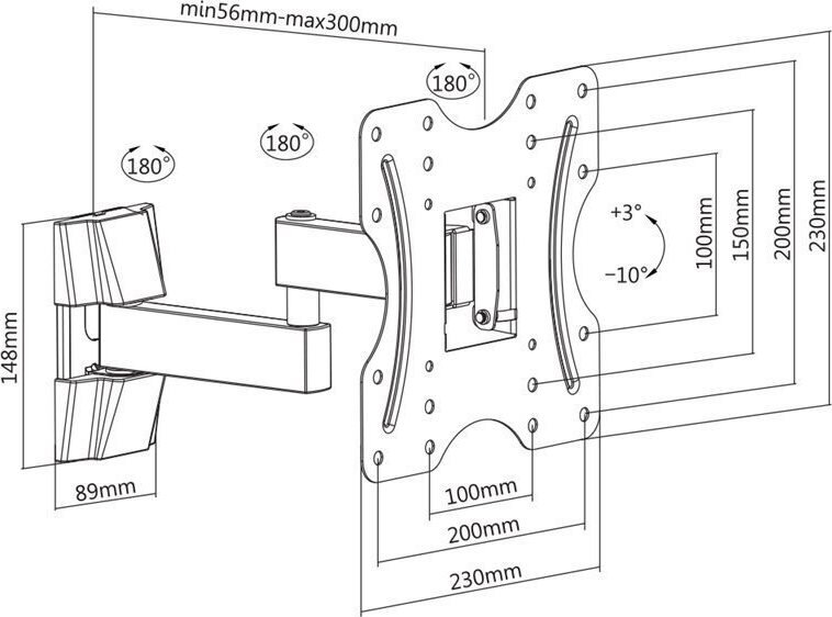 Brateck Βάση Για Tv 23" - 42" 30kg Vesa 100x100 200x100 200x200mm Με Κλίση +3 -10 Μοίρες