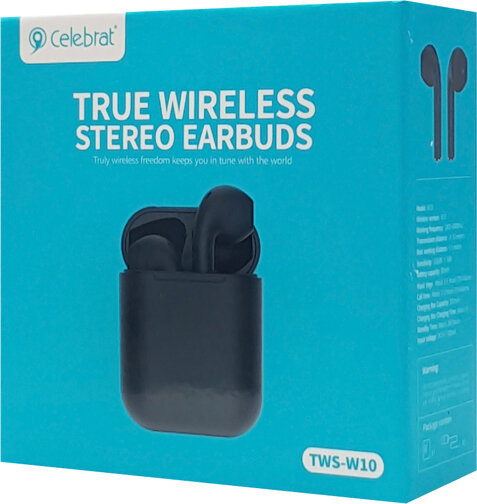 Celebrat Bluetooth earphones W10 με θήκη φόρτισης True Wireless 30/300mAh μαύρα