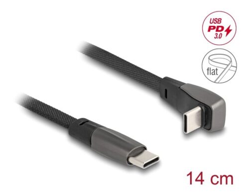 Delock Καλώδιο Usb-C 80750 60W Flat Γωνιακό 480Mbps 14Cm Μαύρο