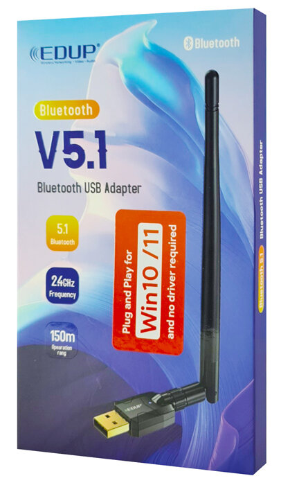 EDUP USB Αντάπτορας Bluetooth 5.1 5dBi έως 150m Μαύρο