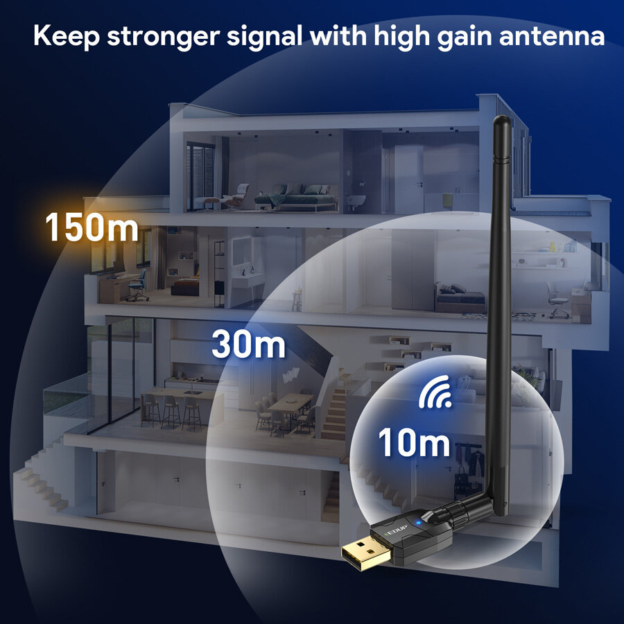 EDUP USB Αντάπτορας Bluetooth 5.1 5dBi έως 150m Μαύρο