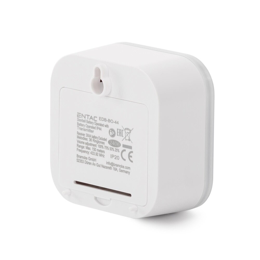 Entac Doorbell Battery Operated 3xAA excl, with Battery Operated IP44 Transmitter