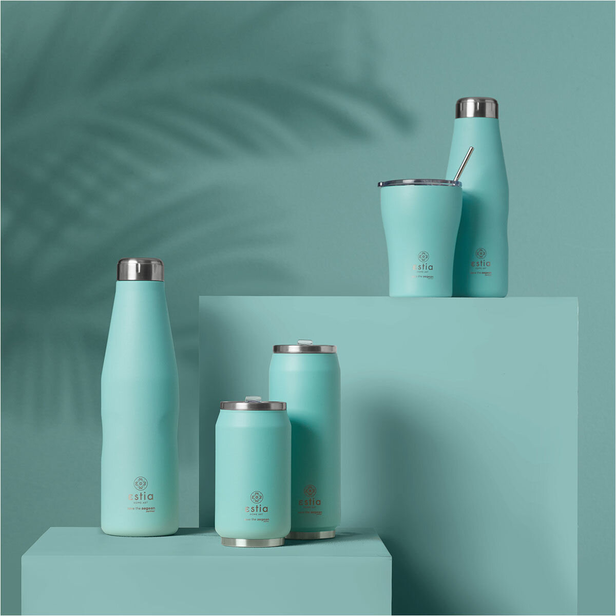Estia Home Art Θερμός Travel Cup Save The Aegean 300ml Bermuda Green