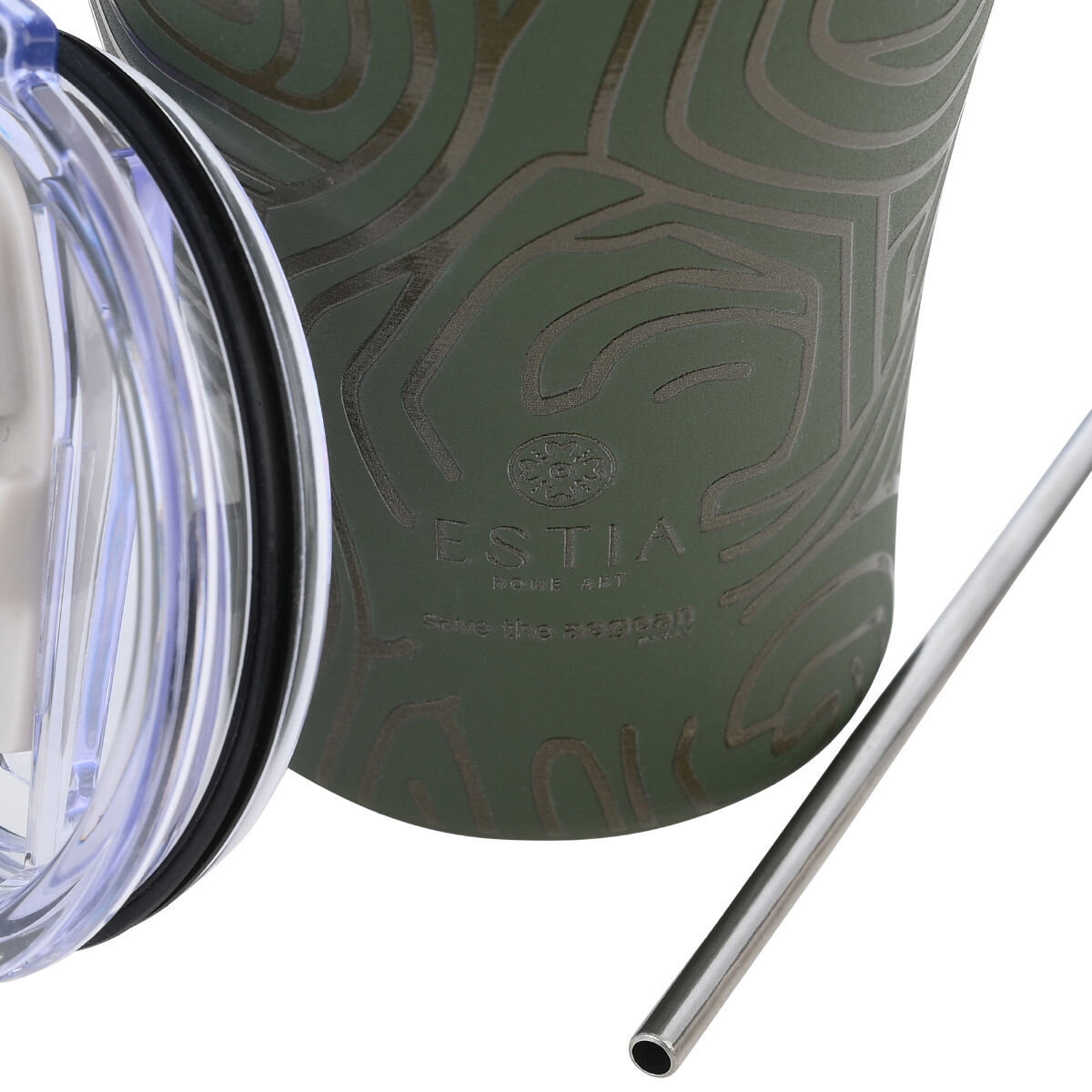 ESTIA Θερμος Coffee Mug Save The Aegean 350ml Olive Flow