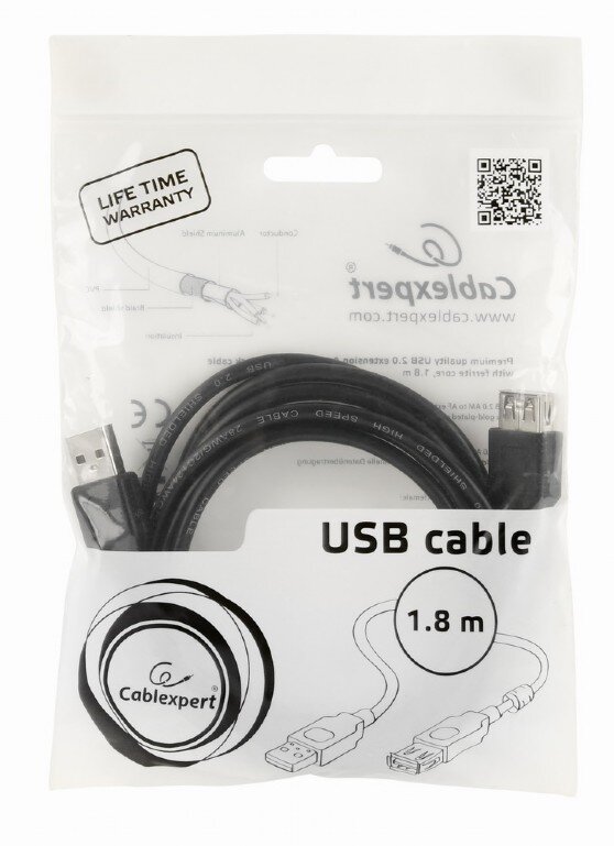 Gembird Καλώδιο Usb 2.0 A/a M/f 1,8m W. Black