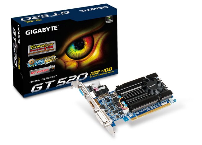 Gigabyte GT520 1GB DDR3 (2142) PCIe x16, με θύρες VGA / DVI / HDMI 1.4