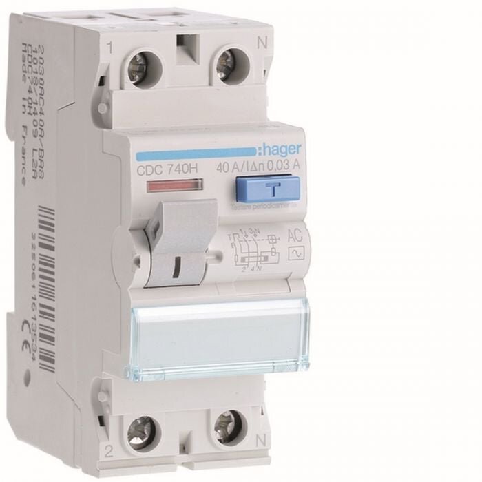 Hager Ρελε Διαφυγης 30ma 2x40a Τυπου Ac Χωρις Βοηθητικες Επαφες
