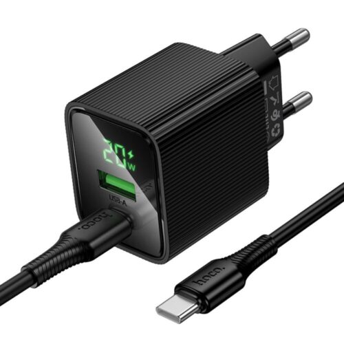 hoco Dual Port Charger 20W USB-A & USB-C and 1m Cable USB-C to USB-C