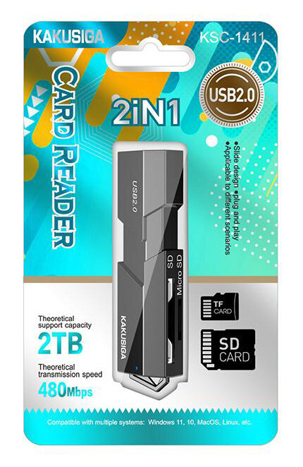 Kakusiga Card Reader KSC-1411 για SD & Micro SD 480Mbps USB Σύνδεση Μαύρο