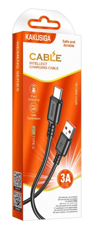 Kakusiga USB 2.0 Cable USB-C male - USB-C 15W Μαύρο 1m