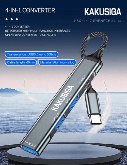Kakusiga Usb Hub Ksc 1417 4x Θυρών Usb 30 5gbps Usb C Σύνδεση Γκρι