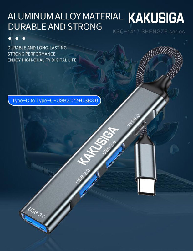 Kakusiga Usb Hub Ksc 1417 4x Θυρών Usb 30 5gbps Usb C Σύνδεση Γκρι