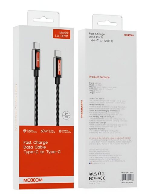 Καλώδιο Φόρτισης Type-C Σε Type-C 60W 1m Moxom LX-CB911