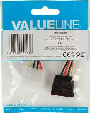 Καλώδιο Valueline Vlcp 73500V 0.15M Sata 15-Pin Female - Molex Male