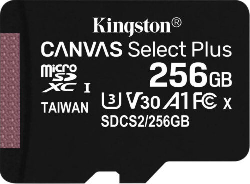 Kingston Canvas select Plus microSDXC 256GB Class 10 U3 V30 A1 UHS-I με αντάπτορα