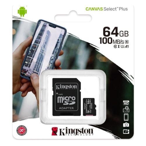 Kingston Micro Secure Digital 64GB microSDXC Canvas select Plus 80R CL10 UHS-I Card + SD Adapter
