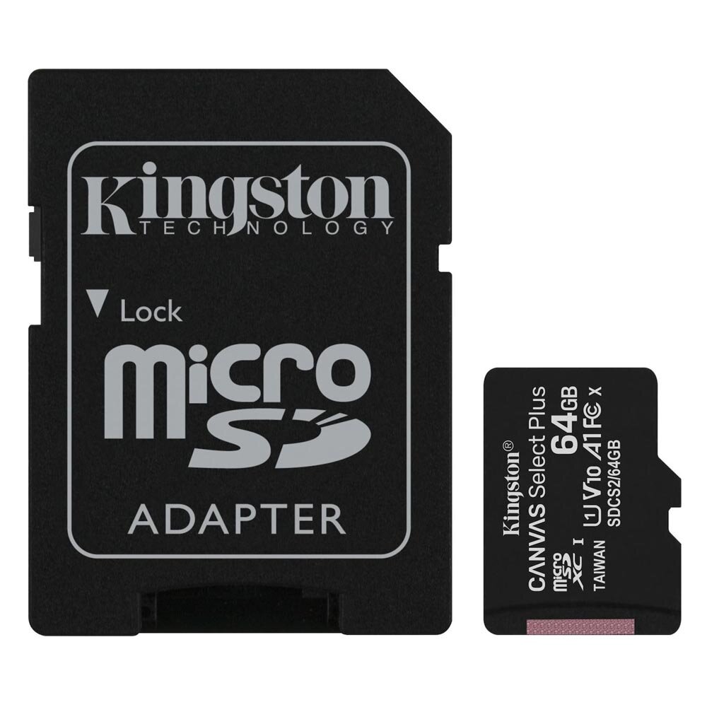 Kingston Micro Secure Digital 64GB microSDXC Canvas select Plus 80R CL10 UHS-I Card + SD Adapter