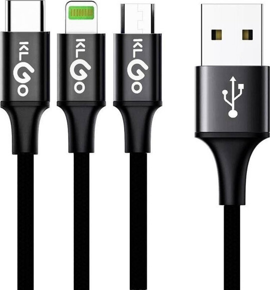 KLGO Καλώδιο Σχοινί 3σε1 High Speed Usb To Lightning Type-C Micro 1m