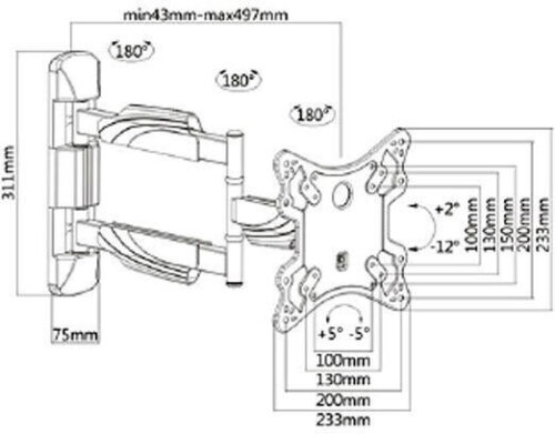 KMA28S-223 Βάση Τηλεόρασης Τοίχου με Βραχίονα έως 42" και 35kg