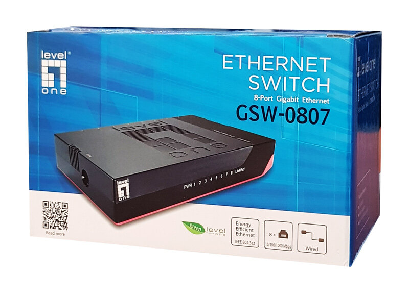 LEVEL ONE GbE Switch με 8 Θύρες Gigabit (1Gbps) Ethernet x 10/100/1000Mbps,Jumbo 9K,Ver.5.0