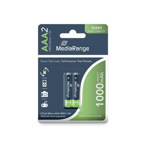 MediaRange Επαναφορτιζόμενες Μπαταρίες High Cap NiMH AAA 1,2 V (HR03), 2τεμ