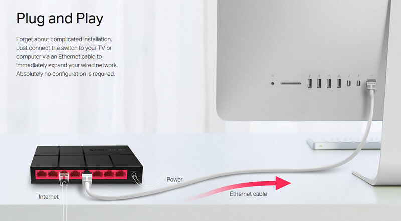 Mercusys Desktop Switch MS108G με 8 Θύρες Gigabit (1Gbps) Ethernet x 10/100/1000 Mbps Ver. 1.0
