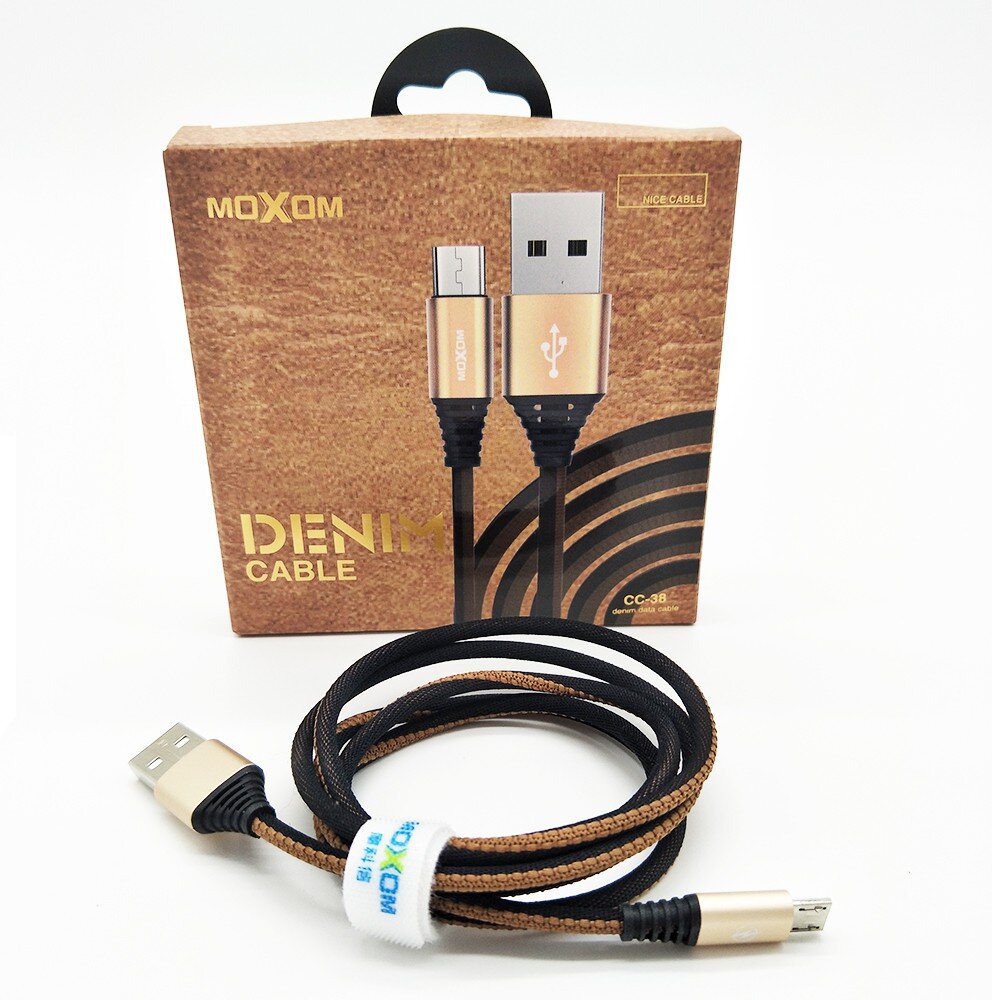 Moxom Denim USB 2.0 Καλώδιο micro USB Αρσενικό σε USB-A Αρσενικό με Πλέξη 2.4A 1m μαύρο-καφέ