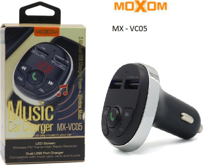 MOXOM Διπλός Φορτιστής Αυτοκινήτου 2 USB Fm Transmitter Bluetooth Hands-Free 2.4Α με LED Οθόνη