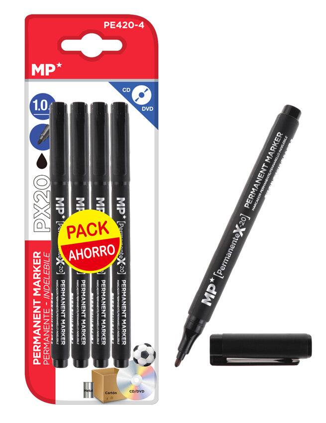 MP Ανεξίτηλος Μαρκαδόρος για CD-DVD 1mm Μαύρος 4τμχ