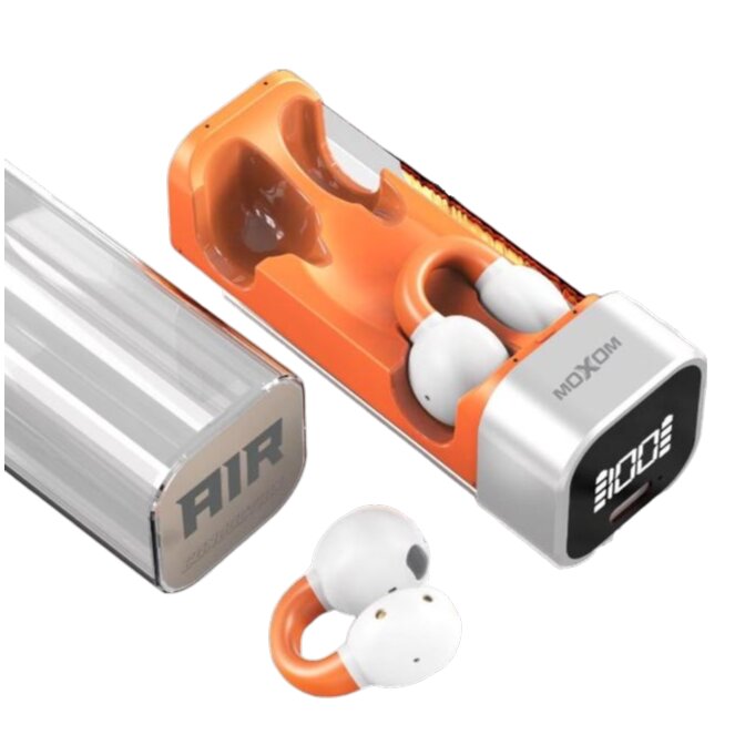 MX-TW51 Futurism Transparent Case LCD OWS Wireless Earbuds Orange